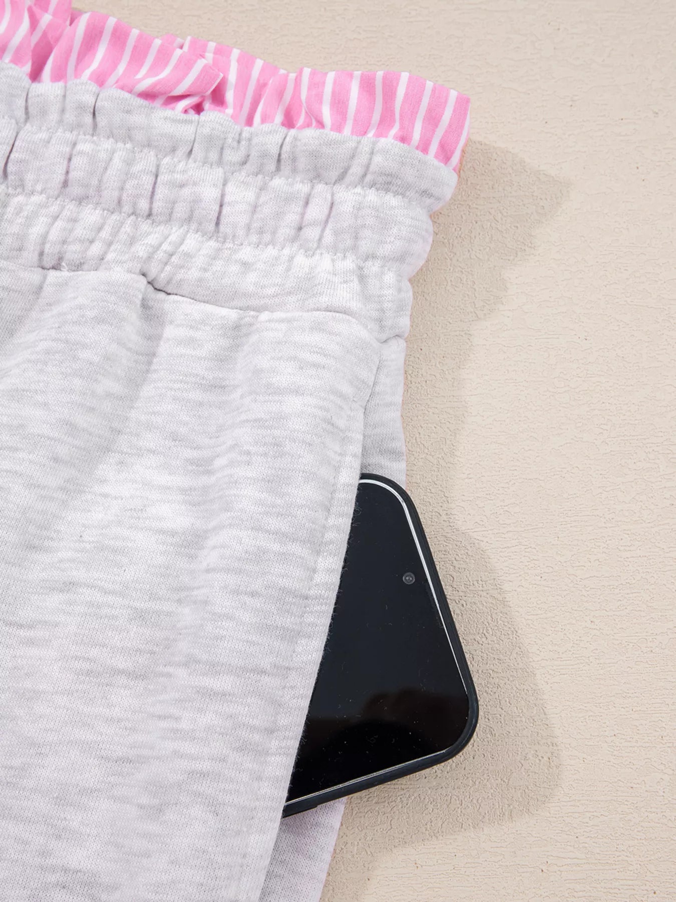 Sarah Express Women's Contrasted Trim Frilled Collar Drop Shoulder Top and Drawstring Pant Set