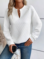 Sarah Express Women's Textured Notched Raglan Sleeve Sweatshirt White