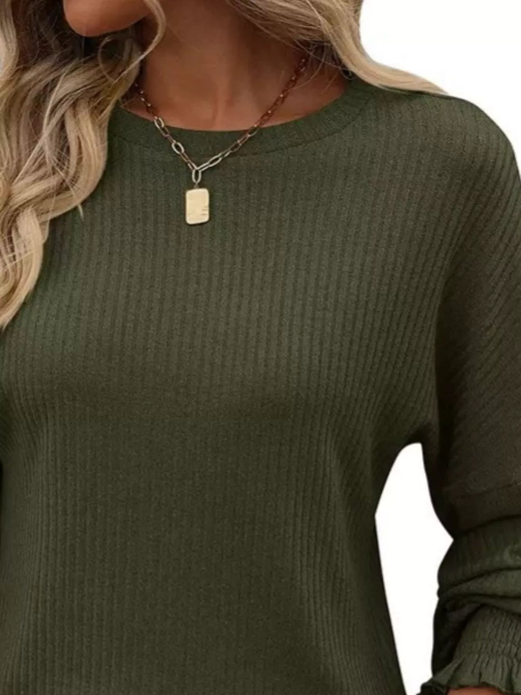 Sarah Express Women's Ribbed Knit Long Sleeve T-Shirt