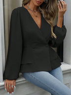 Sarah Express Women's Surplice Balloon Sleeve Blouse