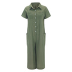 Short Sleeve Mid-Length Linen Jumpsuit Casual