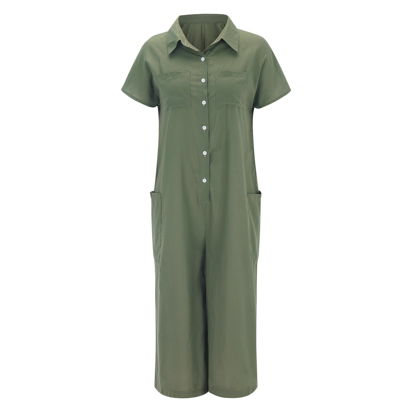 Short Sleeve Mid-Length Linen Jumpsuit Casual