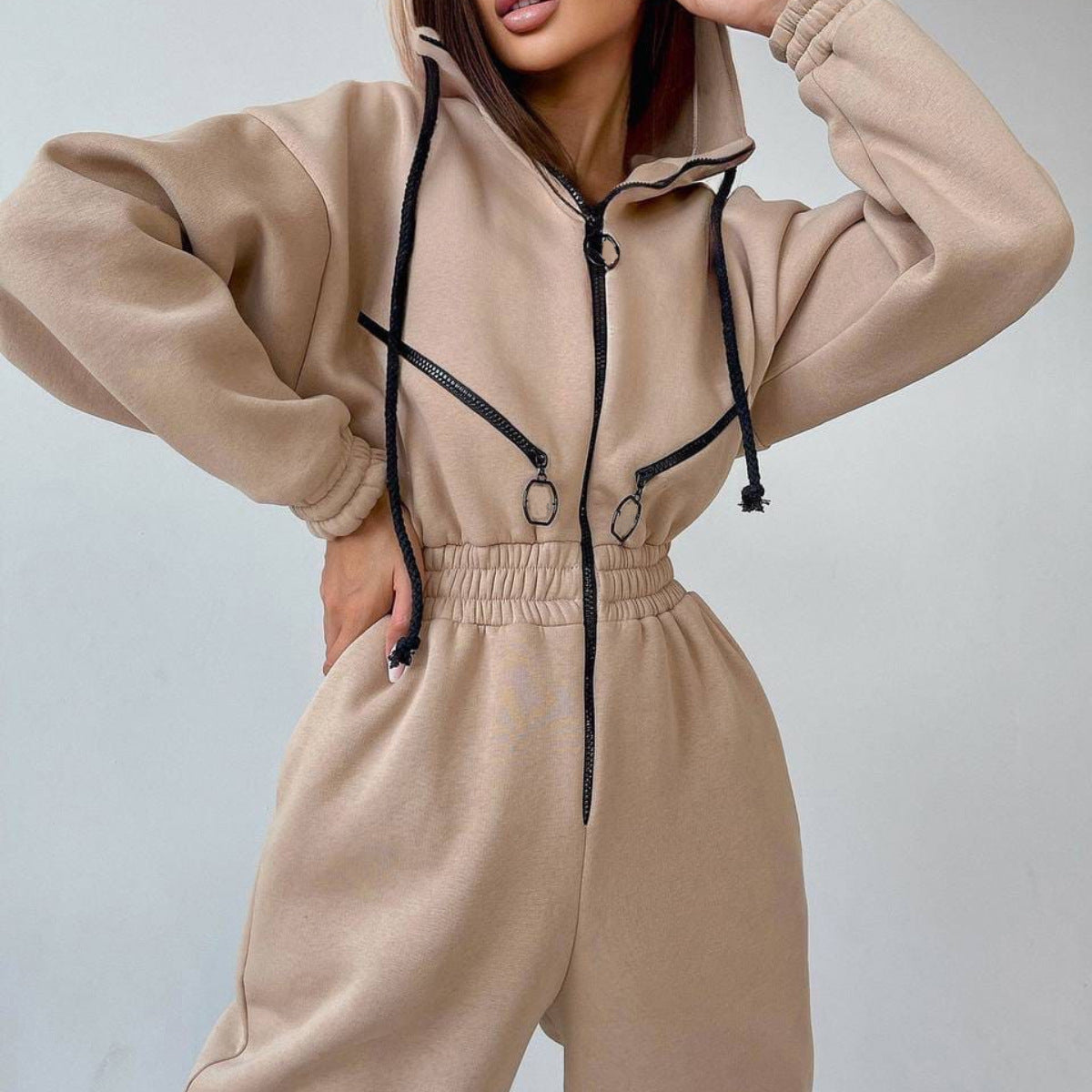 Hooded Long Sleeve Jumpsuit Sports Casual