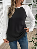 Sarah Express Women's Contrast Raglan Sleeve Waffle Knit T-Shirt