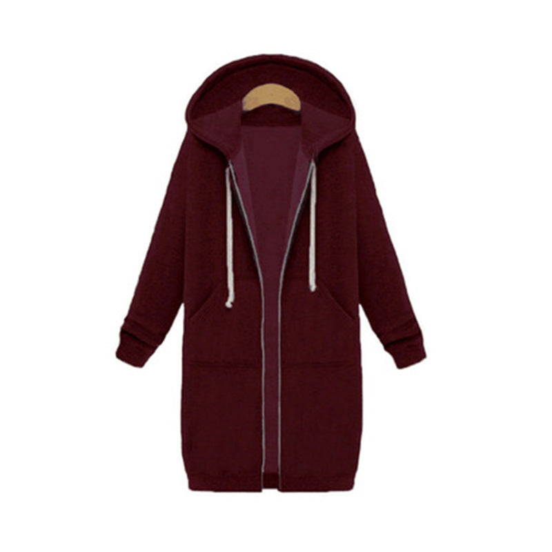 Women's Hooded Fleece Long Jacket with Zipper