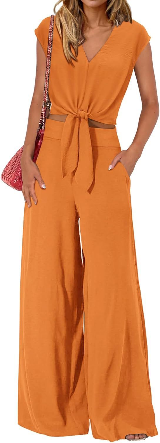 High Waist Wide Leg Pants Suit Two Piece Sleeveless Set
