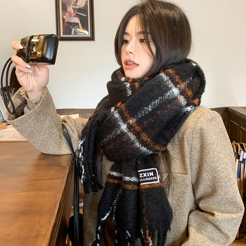 Women's Plaid Print Scarf Warm Imitation Cashmere Neck Wrap Winter Fall Accessory