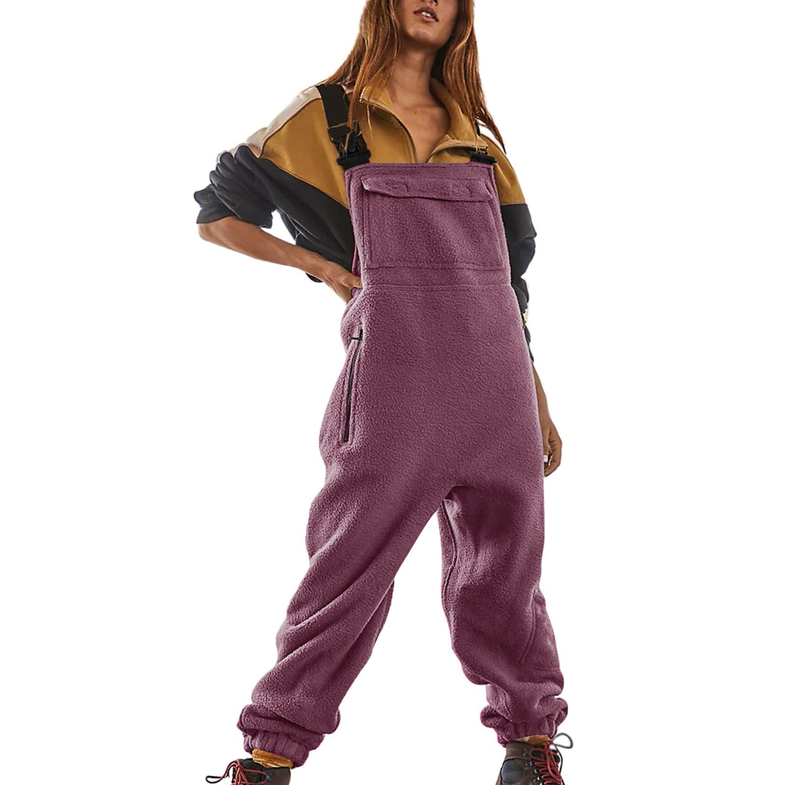 Polar Fleece Workwear Jumpsuit Suspender Overalls Wide Waist