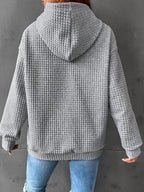 Women's Solid Color Hoodie Long Sleeve Plaid Pocket Pullover Sweatshirt Casual