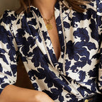 Women's Floral Button Shirt with Lantern Sleeves