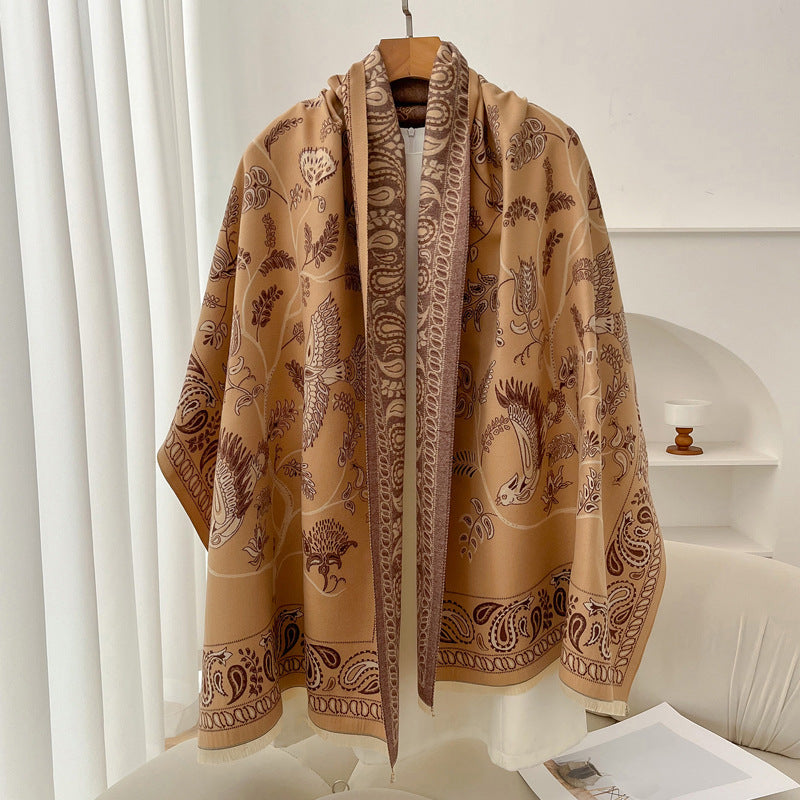 Geometric Ethnic Print Scarf Soft Cashmere-Feel Warm