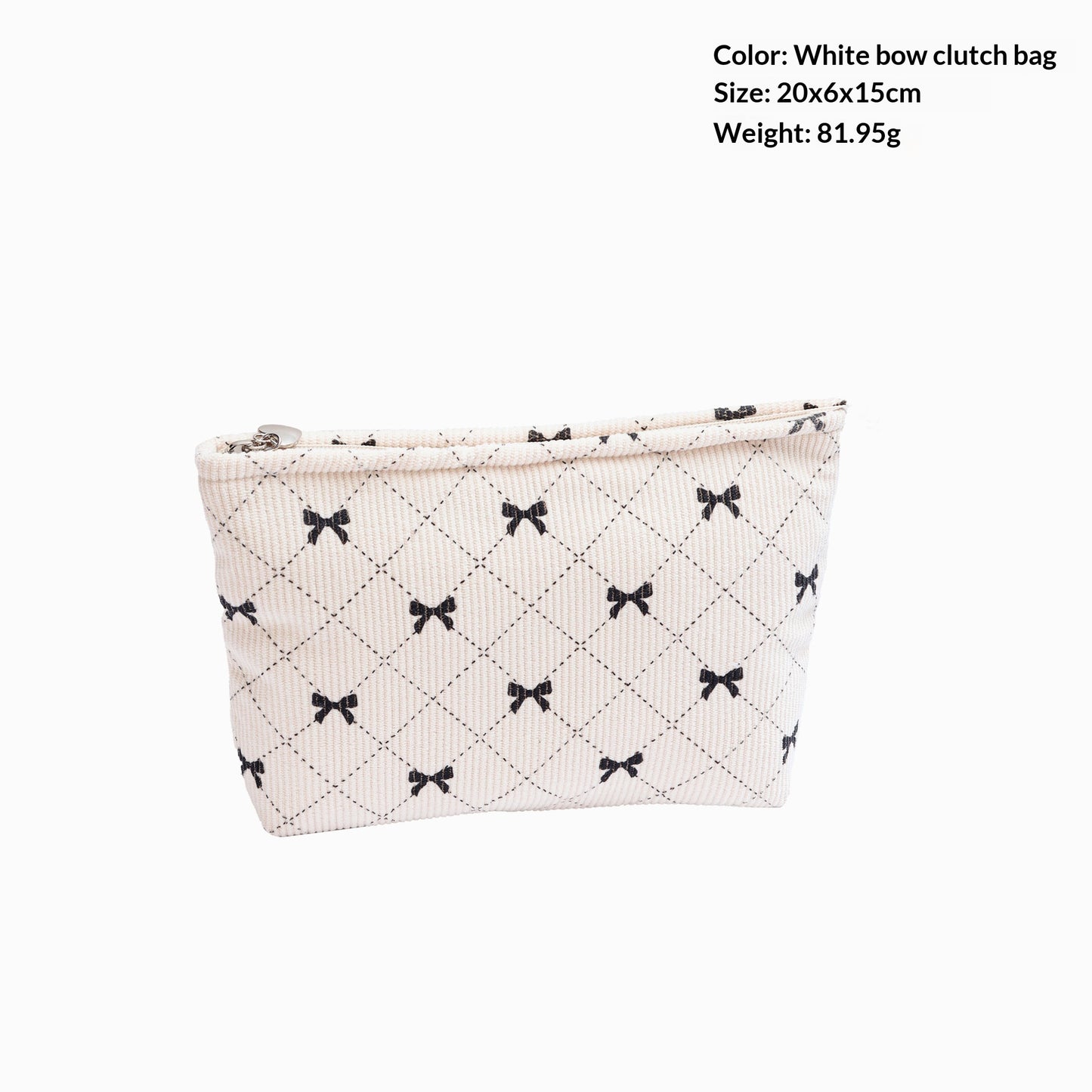 Sarah Express Corduroy Bow-Knot Makeup Bag - Large Capacity Cosmetic Organizer with Zipper White Bow Clutch