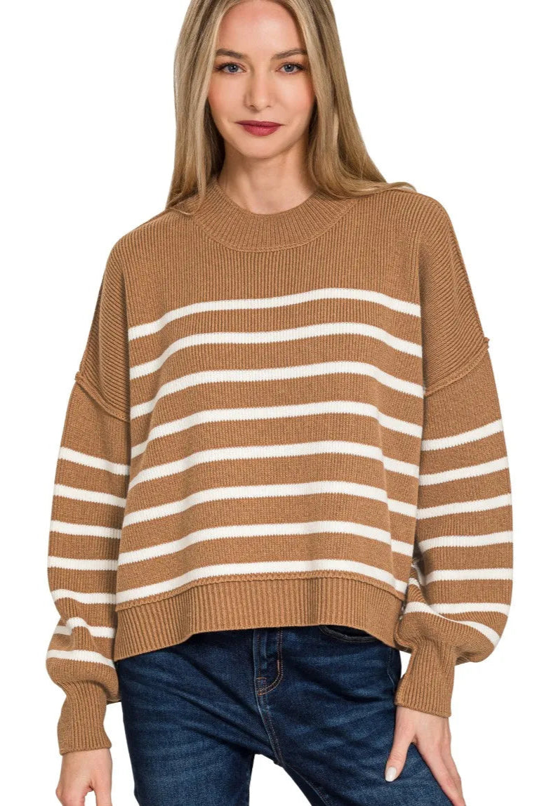 Sarah Express Women’s Oversized Striped Sweater with Exposed Seams Casual