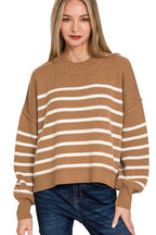 Sarah Express Women’s Oversized Striped Sweater with Exposed Seams Casual