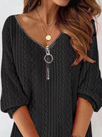 Sarah Express Women's Zip Detail Textured Cable Knit Mini Sweater Dress