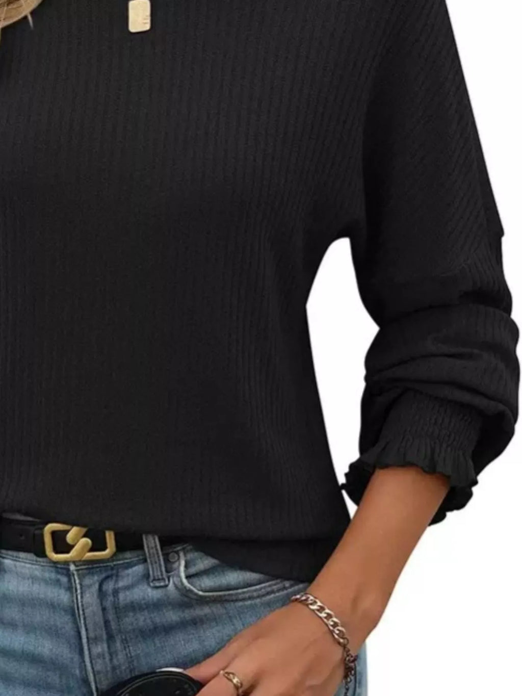 Sarah Express Women's Ribbed Knit Long Sleeve T-Shirt