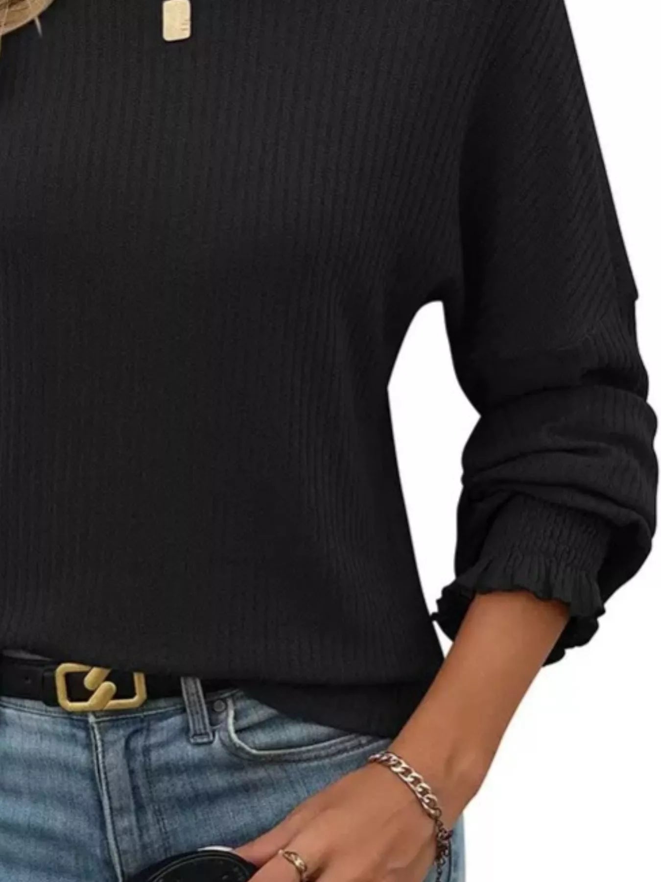 Sarah Express Women's Ribbed Knit Long Sleeve T-Shirt