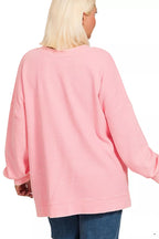 Sarah Express Women's Acid Wash Ribbed Sweatshirt | Hi-Low Hem | 100% Cotton | S-3XL