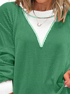 Sarah Express Women's Two-Tone Ribbed Knit Sweatshirt