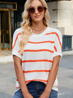 Sarah Express Women's Striped Oversized Casual Sweater - Relaxed Fit Pullover