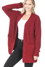 Long Sleeve Popcorn Sweater Cardigan with Pockets