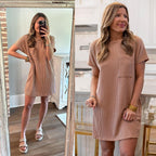 Women's Striped Short Sleeve Pocket Dress Casual Pullover