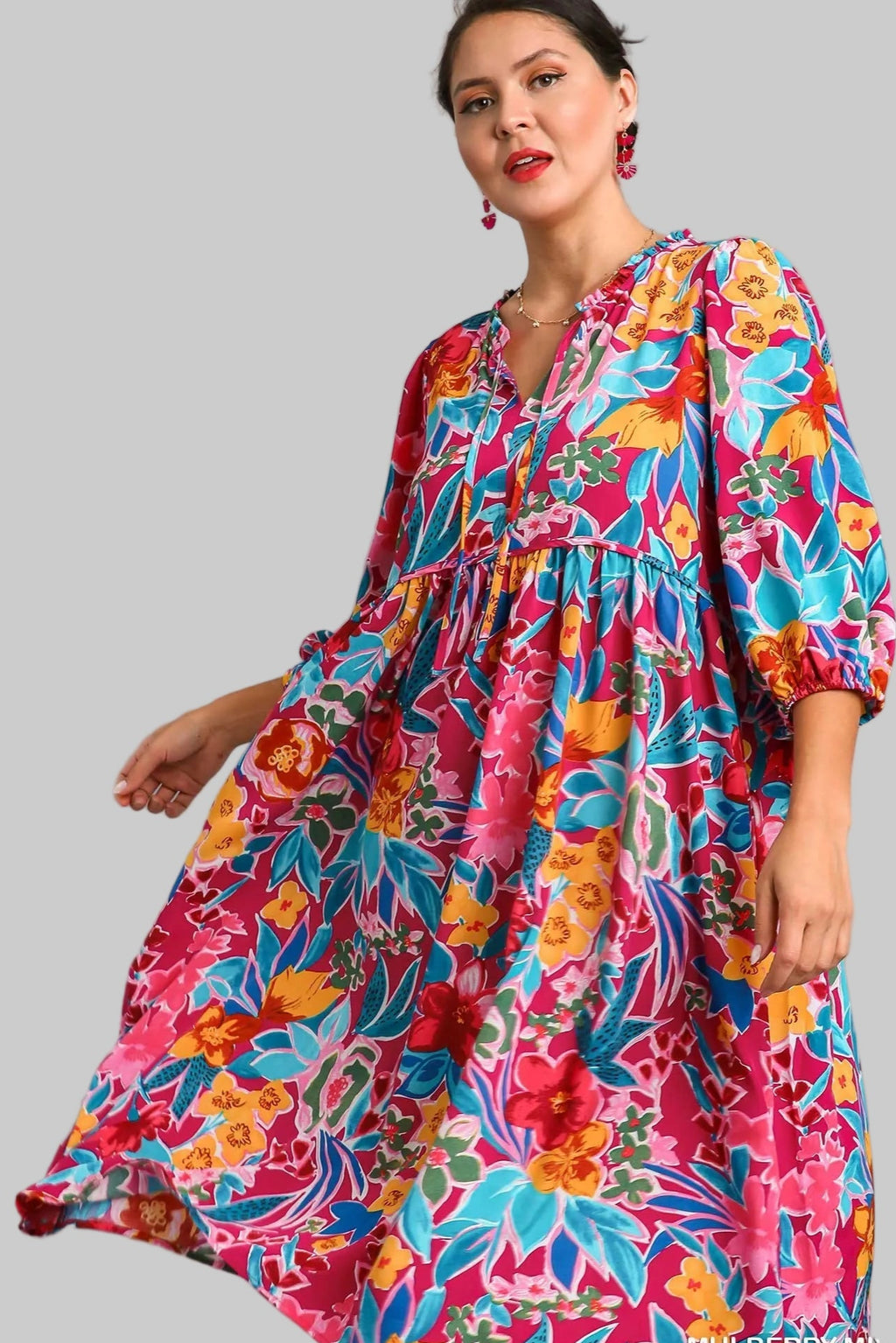 Sarah Express Women’s Plus Size Textured Notched Balloon Sleeve Blouse
