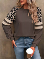 Sarah Express Women's Leopard Round Neck Raglan Sleeve Sweatshirt