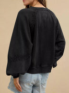 Sarah Express Women's Notched Raglan Sleeve Sweatshirt with Lace Detail