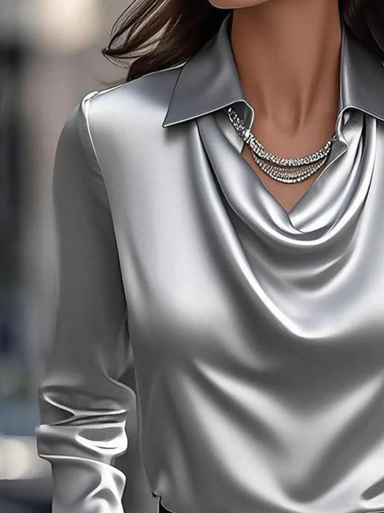 Sarah Express Women's Long Sleeve Blouse with Collar Plus Size