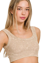 Sarah Express Women's Ribbed Scoop Neck Tank Top | Seamless Cropped | Nylon Spandex | S/M-L/XL