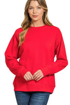 Fleece Round Neck Ribbed Side Raglan Sweatshirt