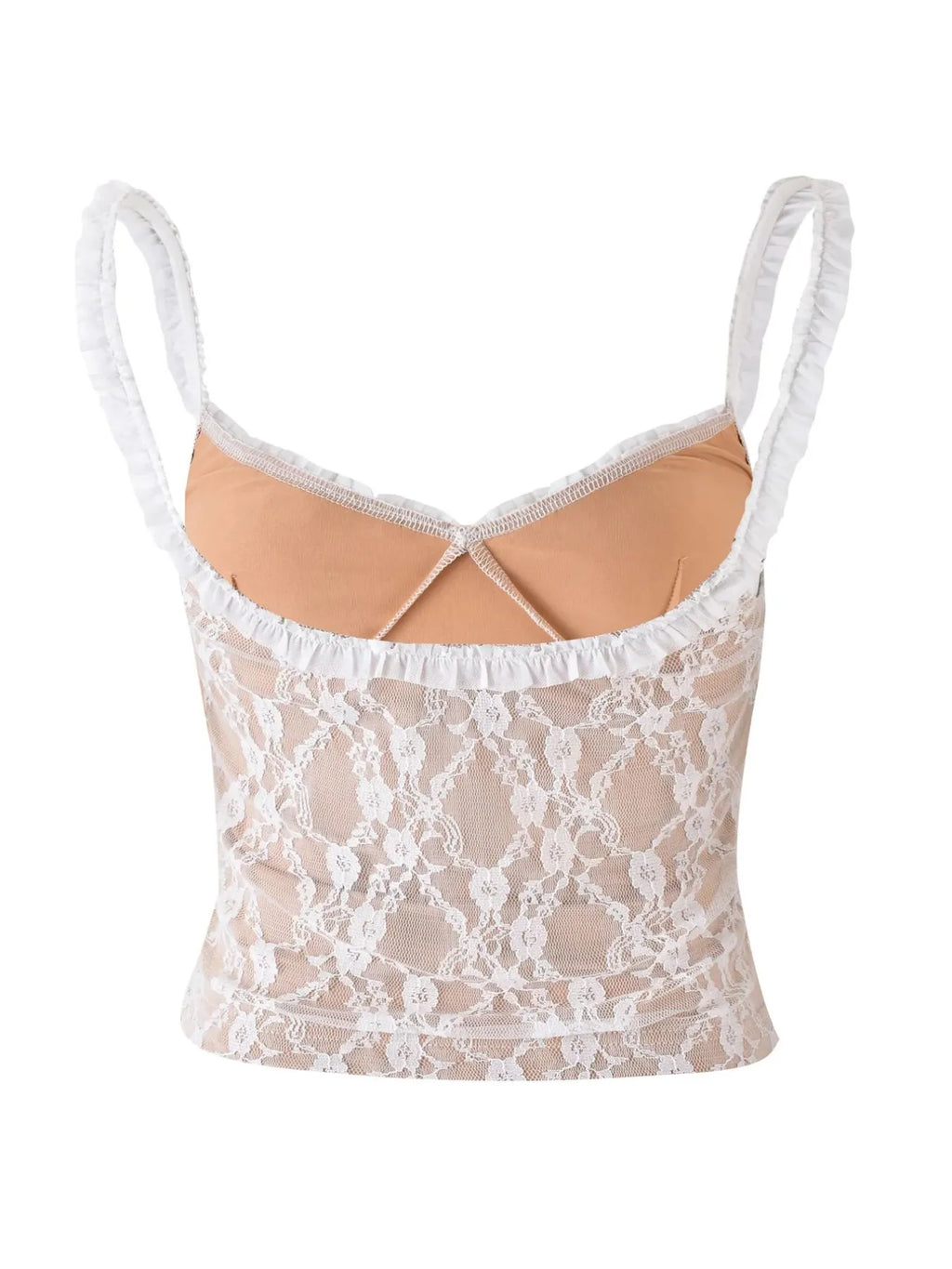 Sarah Express Women's Lace Cami Top with Frill Straps and Bow Detail