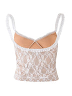 Sarah Express Women's Lace Cami Top with Frill Straps and Bow Detail
