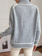 Sarah Express Women's Turtleneck Contrast Trim Sweater with Ribbed Details