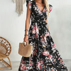 Women's Black Floral Print Dress Polyester