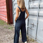Women's High Waist Straight Leg Jumpsuit Sleeveless Casual Dark Blue